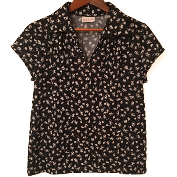 2/$25- Vintage COS COB Polyester V-Neck Top Cap Sleeves - Picture 2 of 6